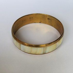 Brass and Mother of Pearl Wide Bangle Bracelet